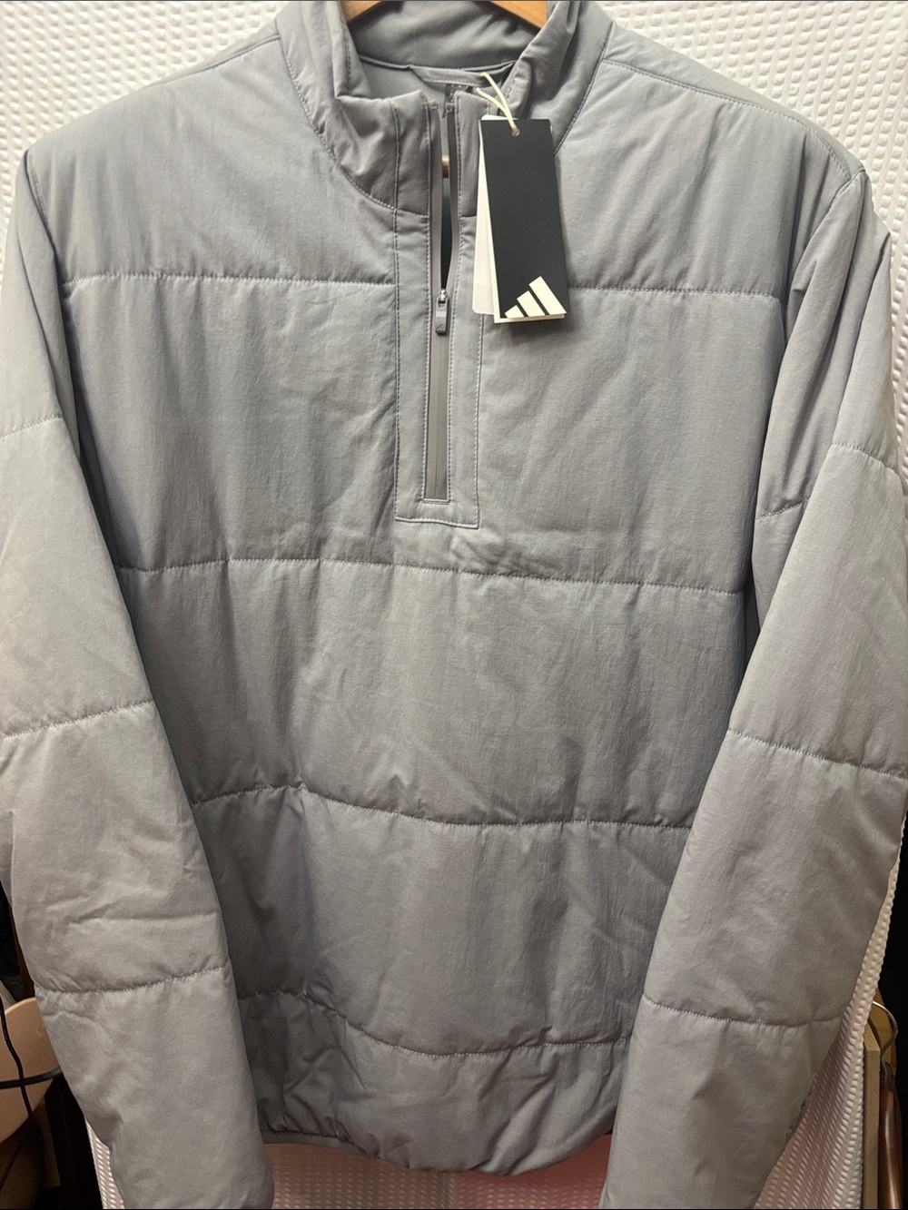 adidas Men's Light Gray Quilted Half-Zip Puffer